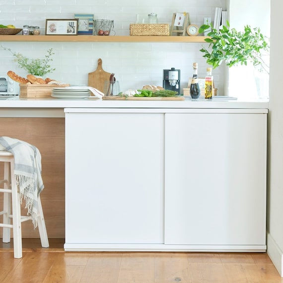 カウンター下収納 引戸タイプ (PTS 幅120cm WH) 1枚目画像