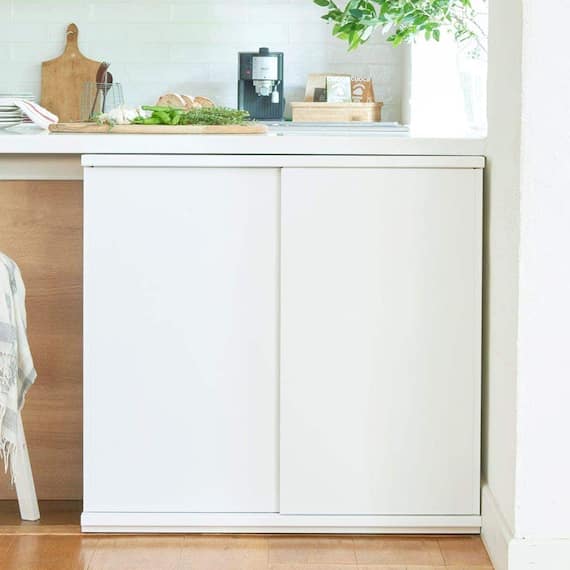 カウンター下収納 引戸タイプ (PTS 幅90cm WH) 1枚目画像