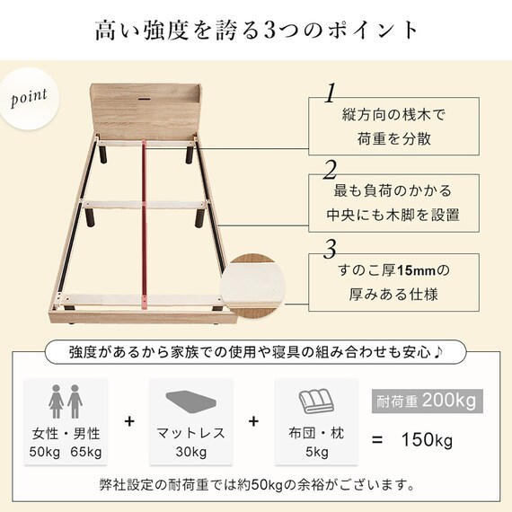 セミシングル 棚付きすのこベッド (MRS NA) 13枚目画像