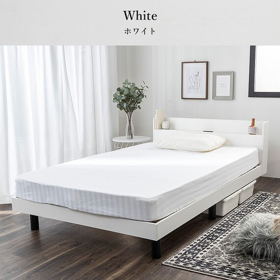 セミシングル 棚付きすのこベッドとマットレスセット (MRS ホワイト / RRS ポケットコイル) 2枚目画像