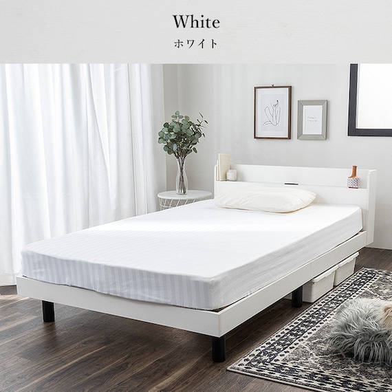セミシングル 棚付きすのこベッドとマットレスセット (MRS ホワイト / RRS ポケットコイル) 2枚目画像