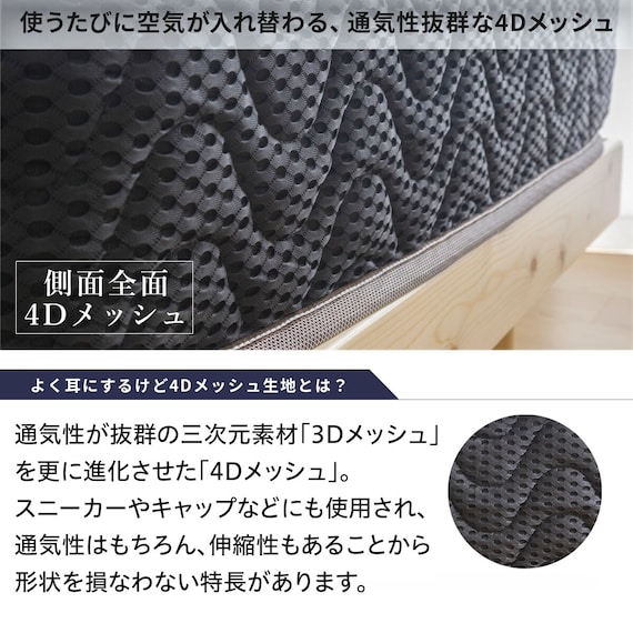 セミシングル 棚付きすのこベッドとマットレスセット (MRS ホワイト / RRS ポケットコイル) 23枚目画像