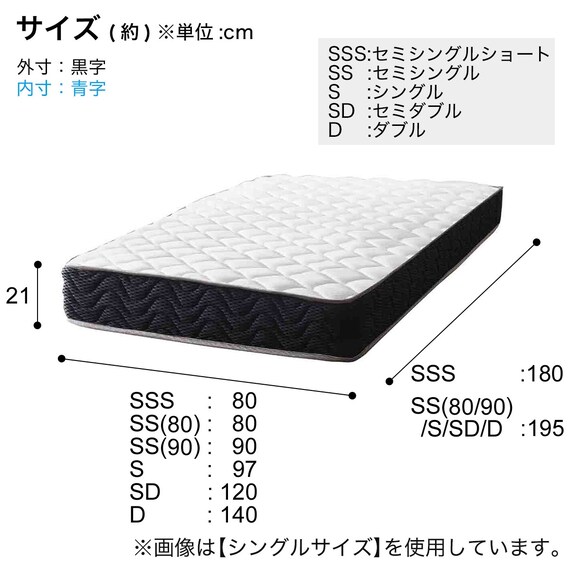 セミシングル 棚付きすのこベッドとマットレスセット (MRS ホワイト / RRS ポケットコイル) 29枚目画像