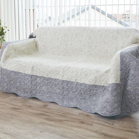 爽やかな花線画模様のマルチキルトカバー 200×250cm (LF GY) 1枚目画像