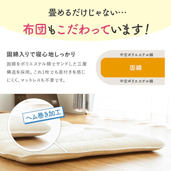【国産】6つ折り三層敷布団 SD CGY(120×200cm) 4枚目画像