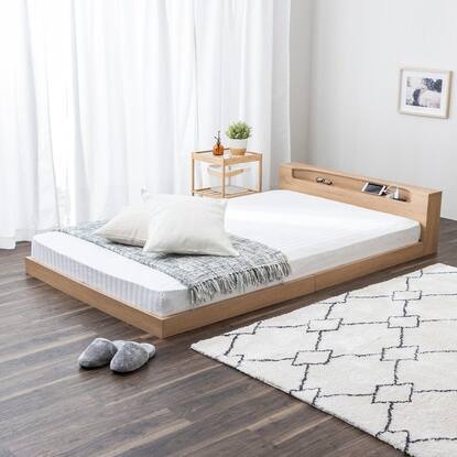 ダブル 棚・照明・コンセント付きフロアベッドフレーム(ORO NA)通販  