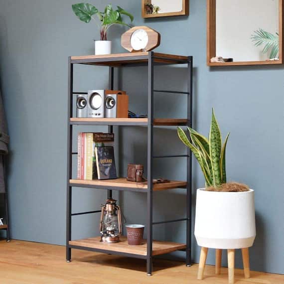 ヴィンテージスタイルのアイアンシェルフ4段(幅60cm ブラウン) 1枚目画像