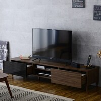 フラットなフォルムのテレビ台 (ローボード 幅176cm ブラウン)