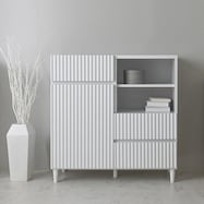 なめらかな波型のキャビネット(幅89cm WH)【期間限定価格:11/28~1/5まで】