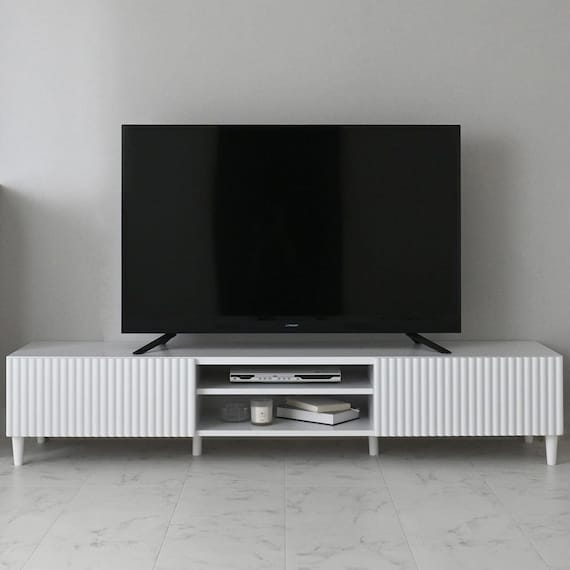 なめらかな波型のテレビ台 (ローボード幅176cm WH) 1枚目画像