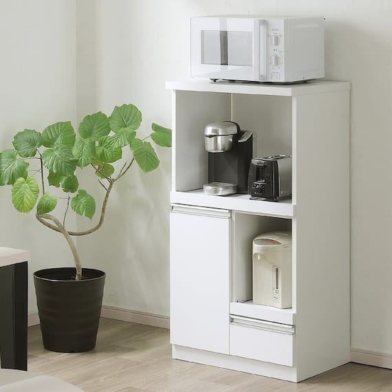 家電&収納たっぷりレンジボード (扉タイプ 幅57.5cm WH) 1枚目画像