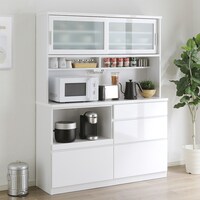 鏡面仕様のキッチンボード 引戸タイプ (幅140cm WH)