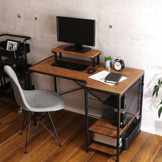 ヴィンテージテイストのL型天板デスク LBK (WAL) 1枚目画像