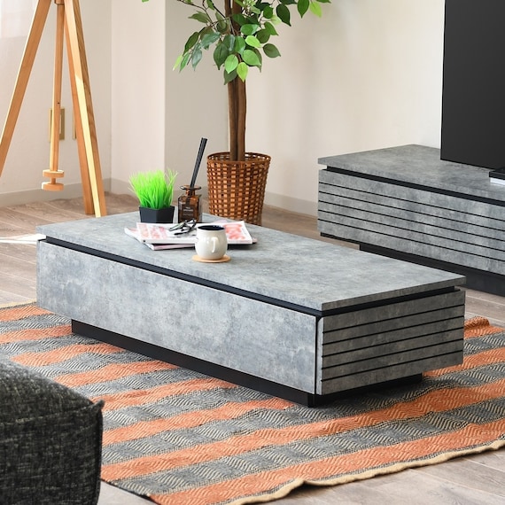 石目柄リビングテーブル (引き出し付き) 1枚目画像