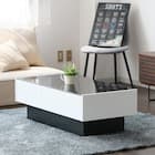 ガラス天板センターテーブル 引き出し付き (エナメル塗装 WH) 1枚目画像