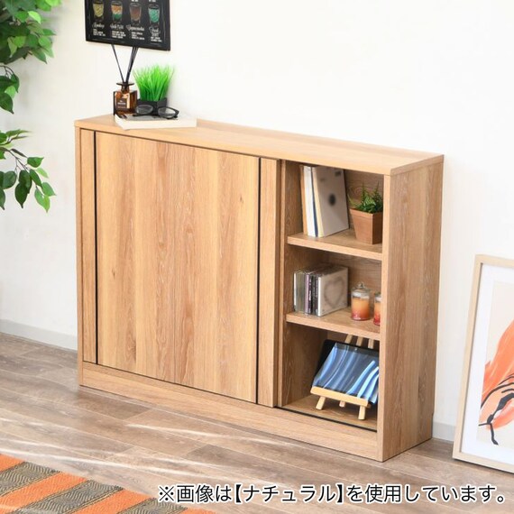 カウンター下やリビングにも使える薄型キャビネット(幅119.5cm WH) 4枚目画像