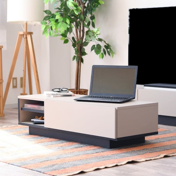 グレージュカラーの引き出し付きセンターテーブル (幅110cm) 1枚目画像