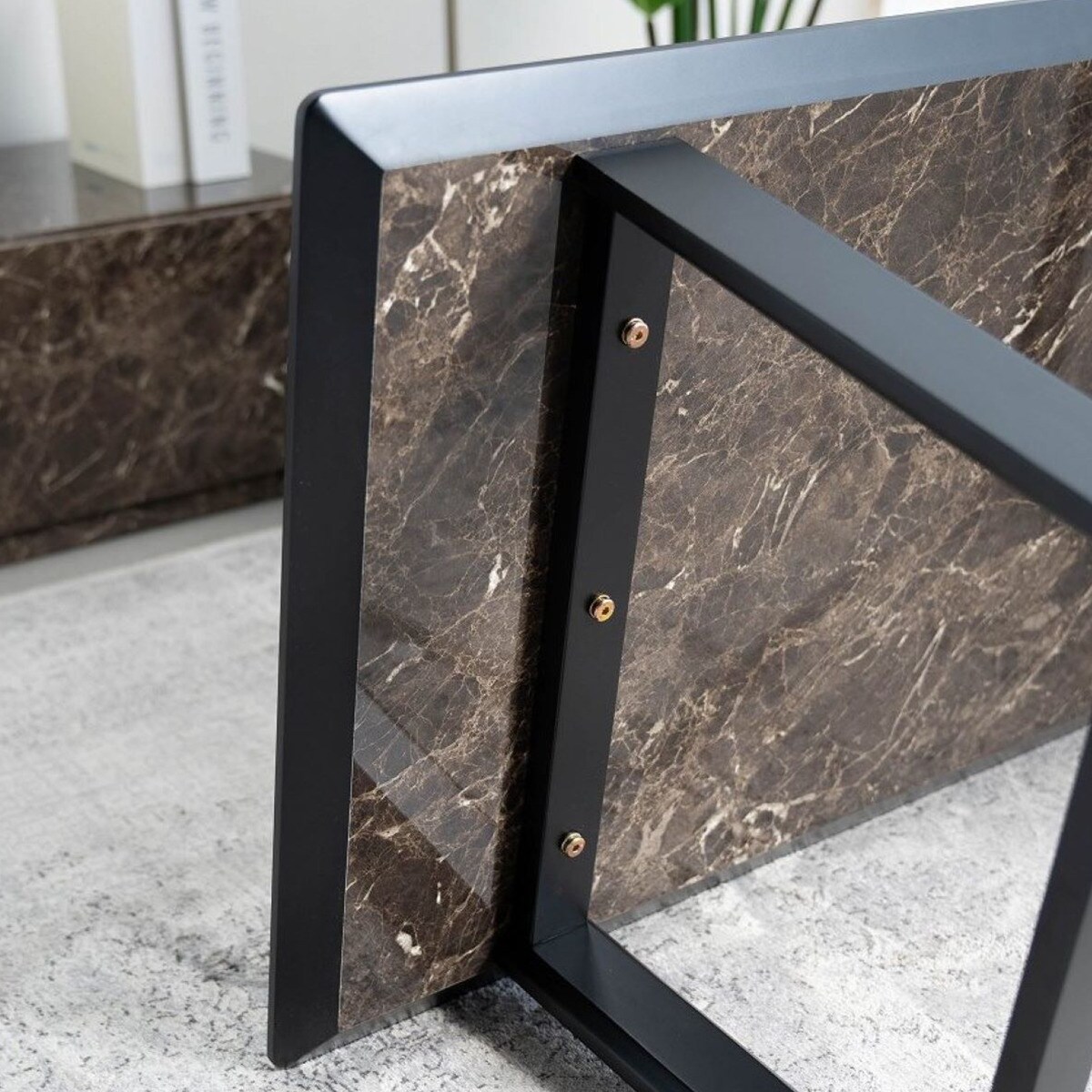 光沢のある大理石柄センターテーブル (BK) | ニトリネット【公式