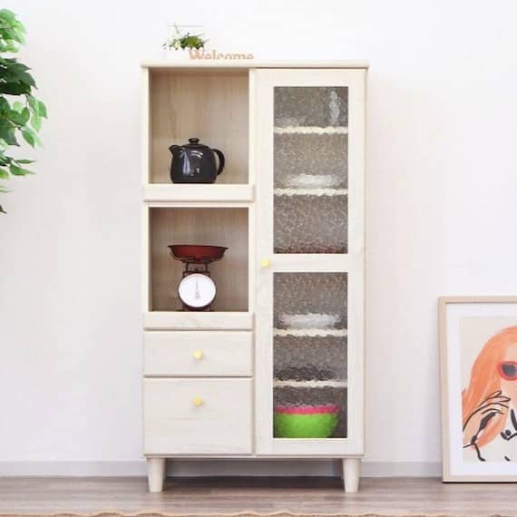 大人可愛いキャビネット 家電収納タイプ(幅70cm WH) 1枚目画像