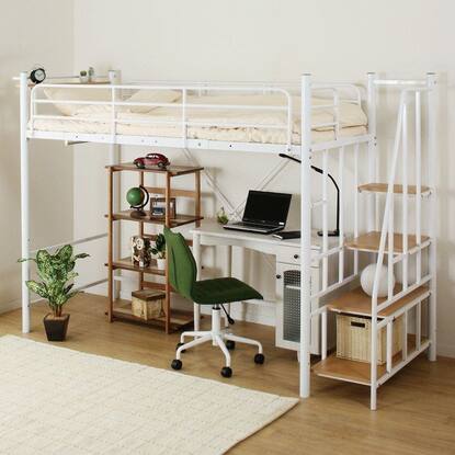 高さ2段階式階段付きロフトベッド(WH)通販 | ニトリネット【公式  