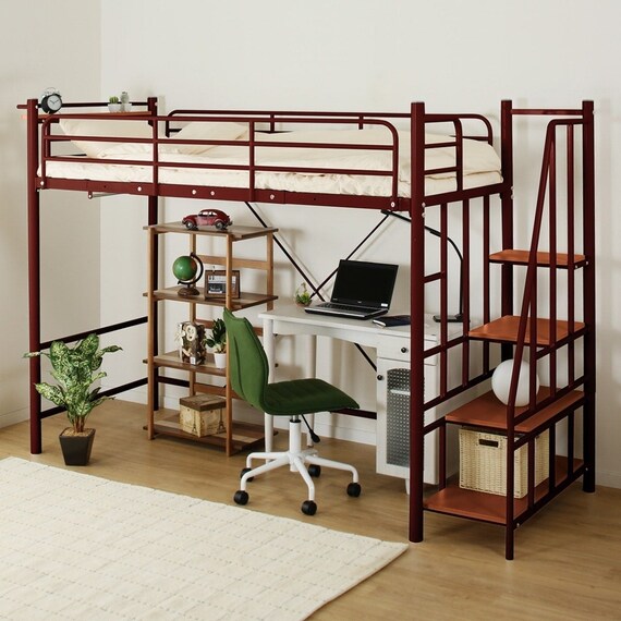 高さ2段階式階段付きロフトベッド(BR) 1枚目画像