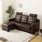 ヘッドレスト2個付き L型カウチソファ (DBR) 1枚目画像