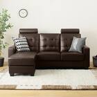 ヘッドレスト2個付き L型カウチソファ (DBR) 2枚目画像