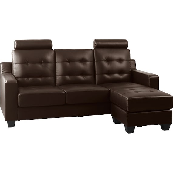 ヘッドレスト2個付き L型カウチソファ (DBR) 10枚目画像