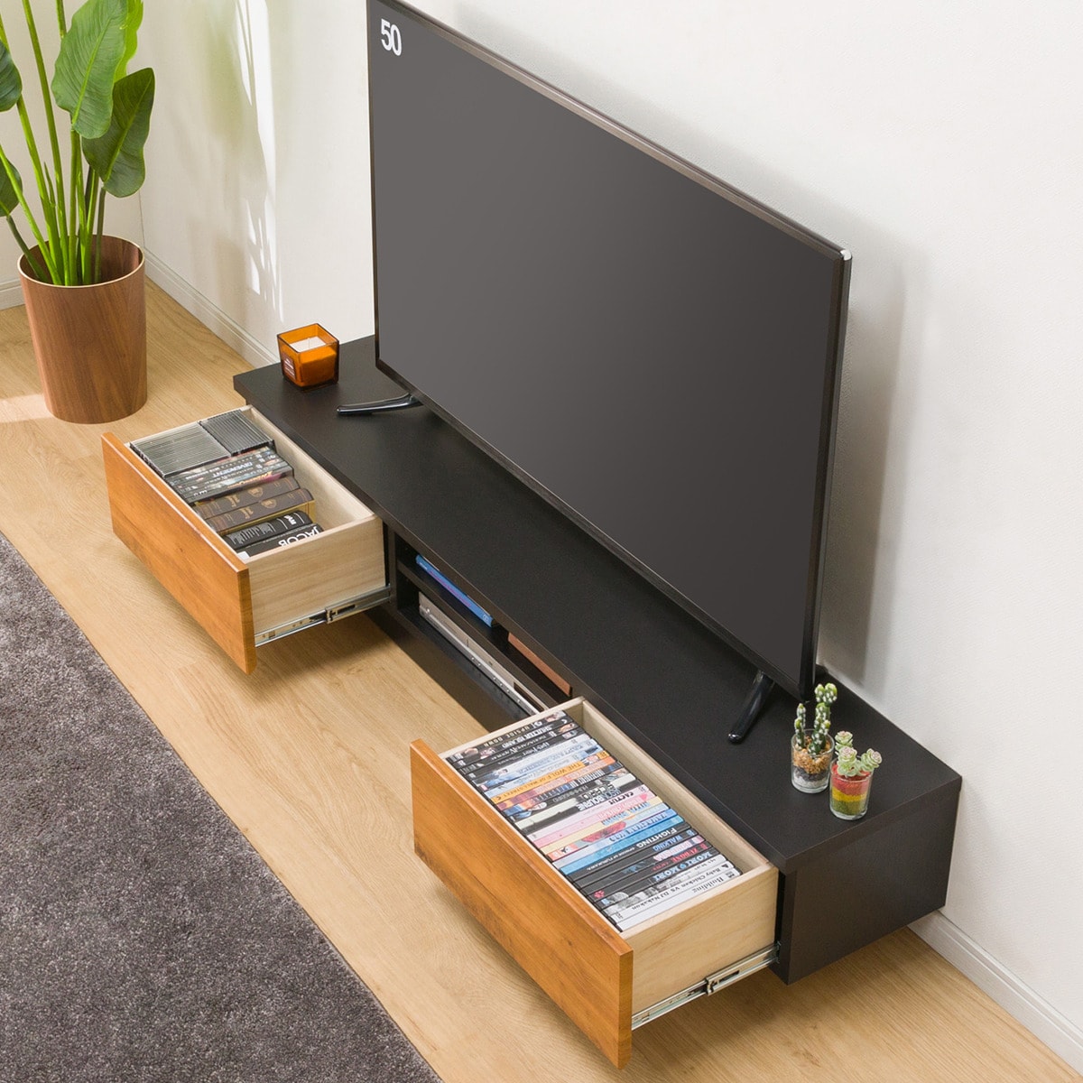 ニトリ　ブラウン テレビボード 引き出し付き ニトリ ローボード レッタ 150MBR 幅150cm フラップ扉 引き出し付き