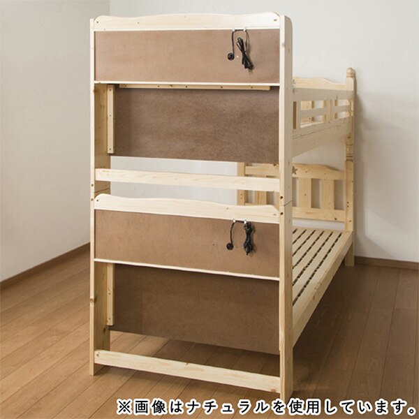 パインの木目が美しい。棚＆照明付きの安心頑丈2段ベッド(LBR
