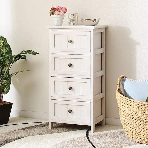 ワンルームにもぴったりの大人可愛いホワイトシャビーコンパクトチェスト(WH 70) 1枚目画像