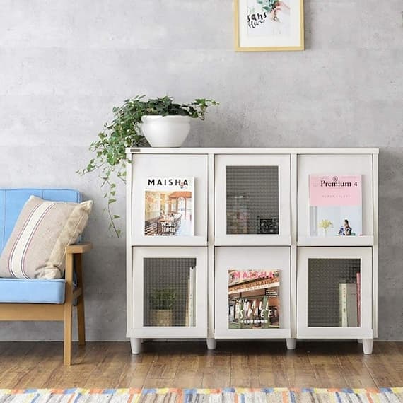 リビングユニット収納シリーズ フラップ扉キャビネット (6枚フラップ WH) 1枚目画像