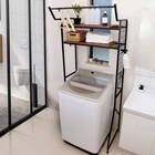 幅調整ができる棚2段タイプ ランドリーラック(ウォールナット) 1枚目画像