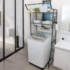 幅調整ができるカゴ付きランドリーラック(ナチュラル) 1枚目画像