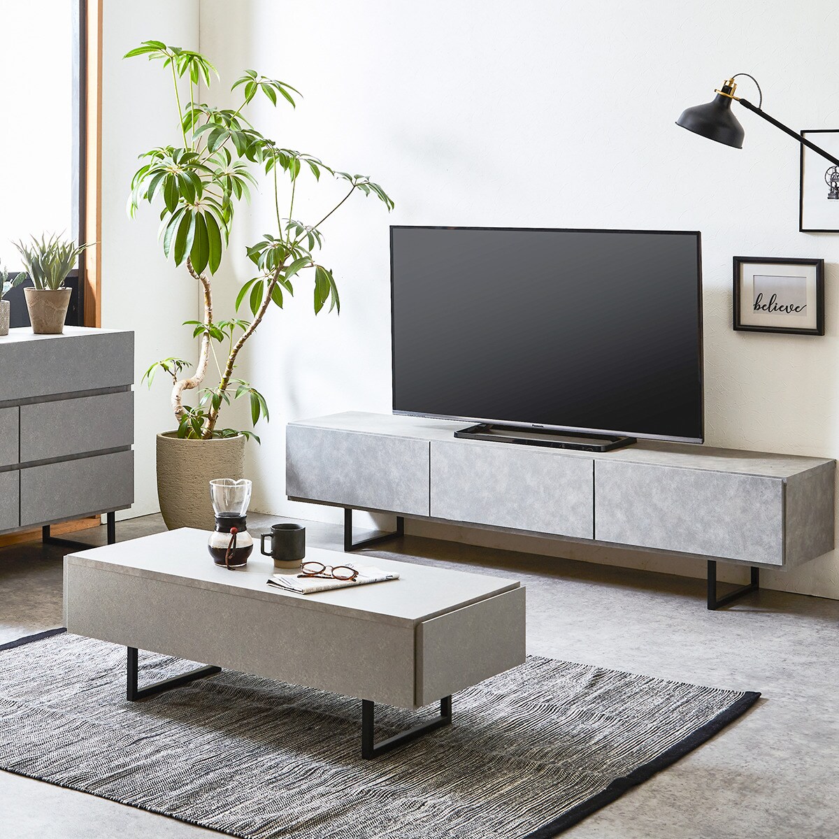 ニトリ　テレビ台　セラミック柄ローボード(幅150cm GY) ニトリ セラミック柄ローボード(幅150cm GY) : ニトリ Yahoo!店