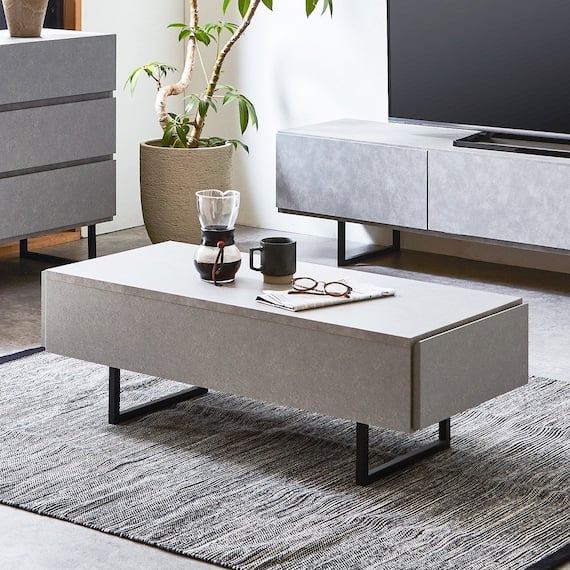 セラミック柄センターテーブル (幅105cm GY) 1枚目画像