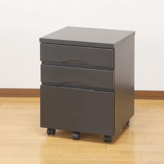 タモ突板の木目がうつくしい天然木デスクワゴン 3段(ダークブラウン) 3枚目画像