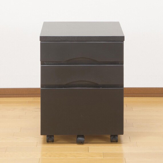 タモ突板の木目がうつくしい天然木デスクワゴン 3段(ダークブラウン) 4枚目画像