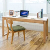 タモ突板の木目がうつくしい天然木デスク 奥行45cm(幅150cm ライトブラウン)