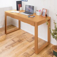 タモ突板の木目がうつくしい天然木デスク 奥行59cm (幅120cm ライトブラウン)