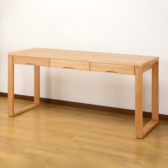 タモ突板の木目がうつくしい天然木デスク 奥行59cm(幅150cm ライトブラウン) 4枚目画像