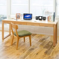 タモ突板の木目がうつくしい天然木デスク 奥行59cm(幅180cm ライトブラウン)