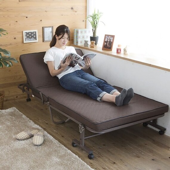 コンパクトショートシングル折りたたみベッド(幅98×奥行190cm BR) 1枚目画像