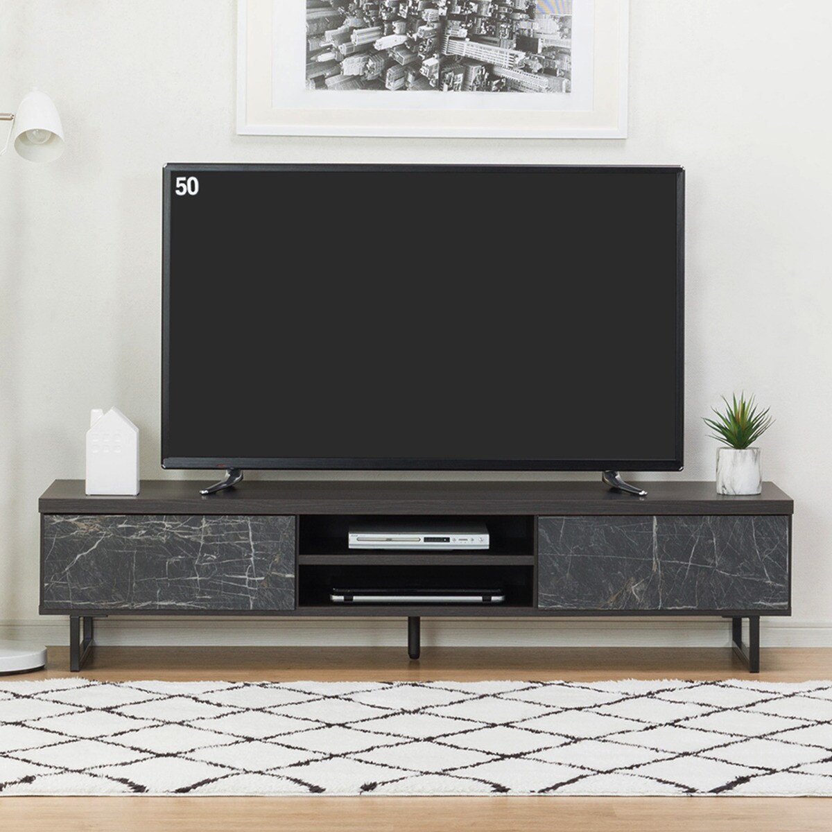 【東京都内23区配送無料】廃盤　大理石調　テレビ台　テレビスタンド　ボード　TV 高級感のある大理石調テレビ台 (BK) | ニトリネット【公式】 家具