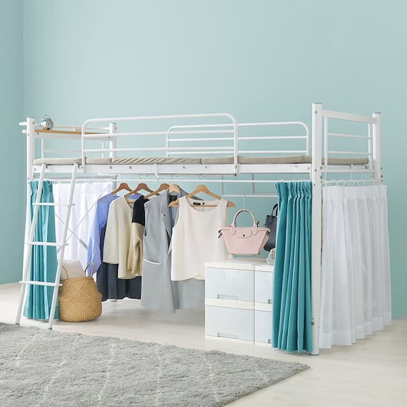 カーテンが付けられる ロフトベッド(ロー WH) 1枚目画像