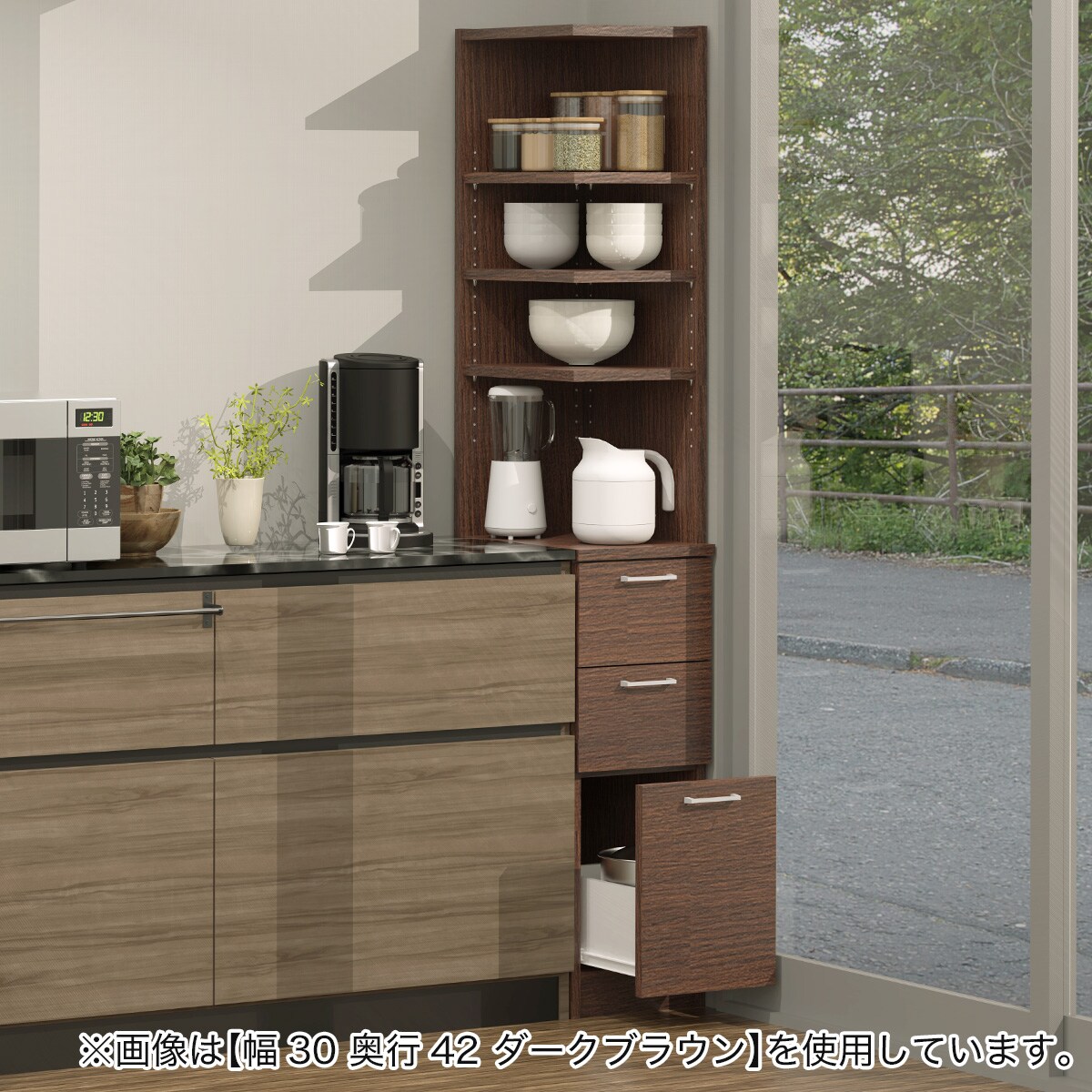 引き出しタイプ] 幅1cm単位で選べる2面オープン隙間収納 (左オープン