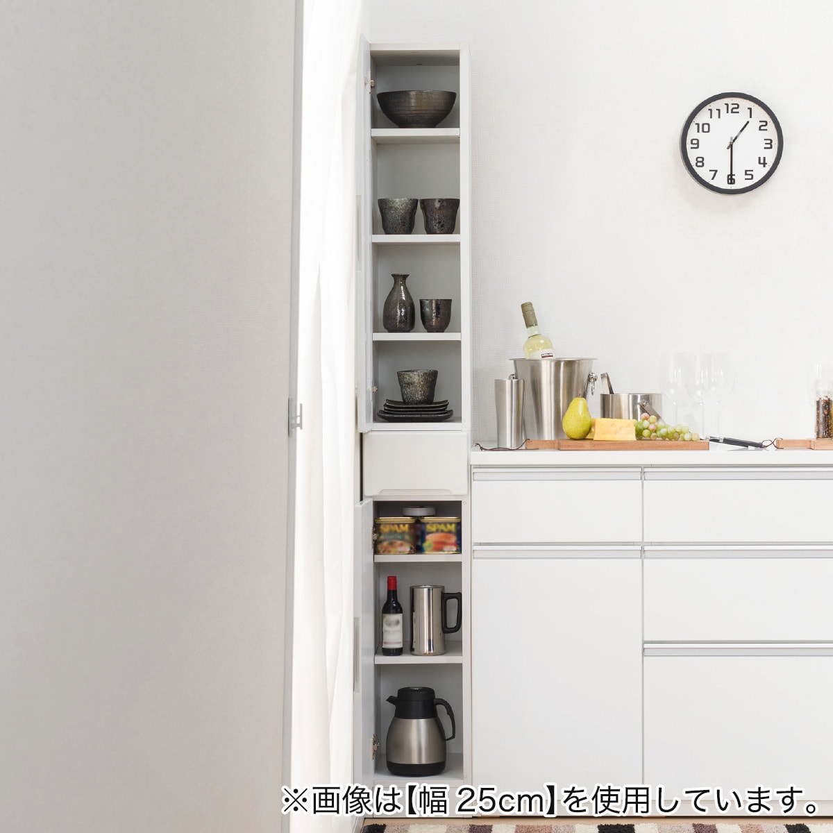 扉の向きを自由に設置できる隙間収納 (ガラス扉+板扉タイプ 幅30cm