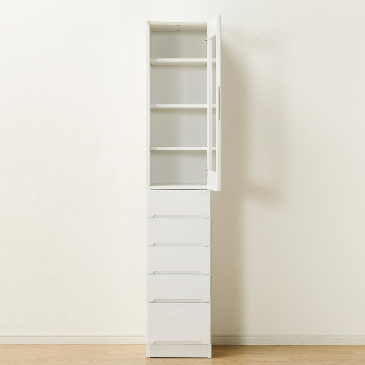 扉の向きを自由に設置できる隙間収納 (ガラス扉+引き出しタイプ 幅35cm