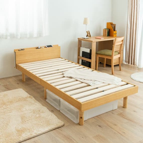 シングル棚・コンセント付き高さ3段階調整すのこベッド(STL NA) 1枚目画像