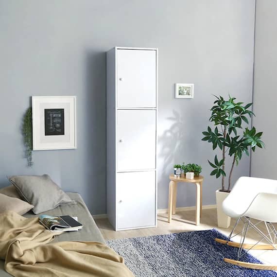 使い勝手のよいシンプルな扉付きカラーボックス(3D WH) 1枚目画像